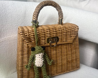 Raffia Bag Charm Frog Toad, Farmers Market Bag Accessories,  Keychain, Beach Accessories, Tote Bag Accessories.