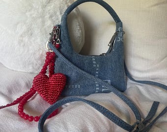 Raffia Bag Charm Heart, Keychain, Beach Accessories