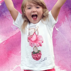 Children&#39;s T-shirt made of organic cotton with ballerina rabbit motif and raspberry | T-shirt for girls | Perfect gift idea for little dancers