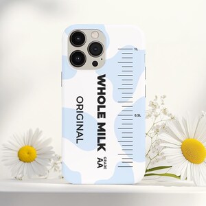 Cute Milk Carton Phone Case Cow Print Minimalist Cartoon Kawaii Anime Phone Case Pastel Blue Dairy Milk Aesthetic iPhone 8-16 S20-24 Pixel
