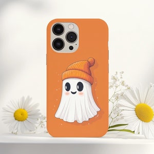 Süßer Geist Mütze Hut Handyhülle Halloween Minimalist Cartoon Kawaii Anime Handyhülle Pastel Orange Spaß Ästhetik iPhone 8-16 S20-24 Pixel