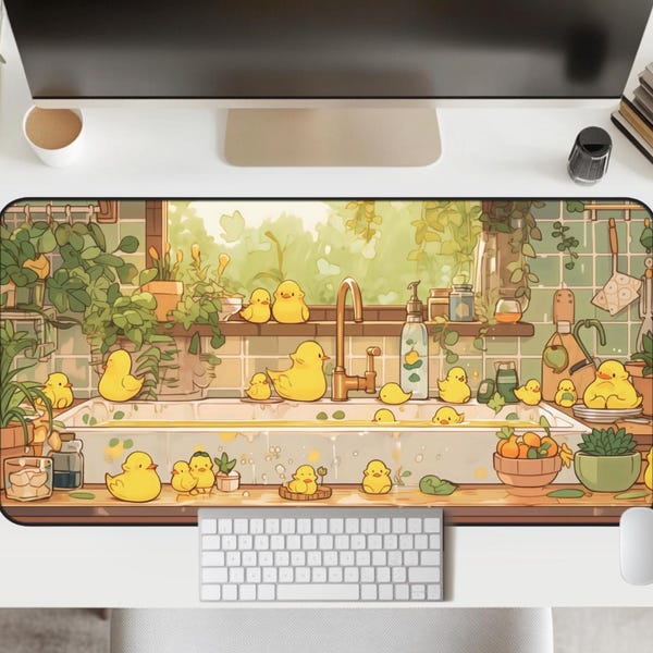 Cute Duck Kitchen Bath desk mat Cozy Lofi Fall rubber duck deskpad Warm Kawaii deskmat Cottagecore Plant Anime deskpad deco office game Gift