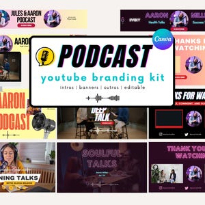 Podcast YouTube Branding Kit | Intro, Outro & Banner | Editable Canva Template, Custom Font Color, Unique Fun Channel Branding Kit Design