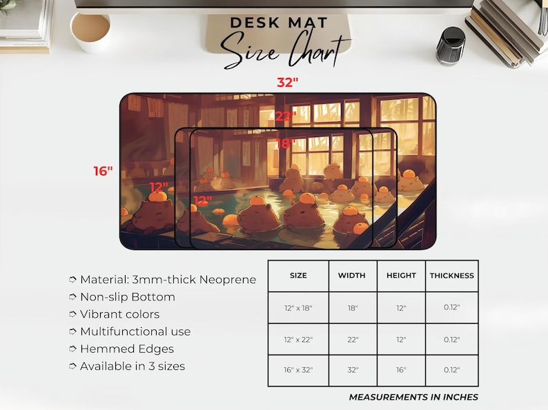 Kawaii Capybara Desk Mat Orange Onsen Japan Hot Spring Deskpad Anime Cute Capybara Aesthetic Inspiration Desk Mat Quality Keyboard Mat Office Desk Decor Anime Artistic Gift for her Work Space Laptop Mat Gaming Gift PC Setup Accessories Deskpad