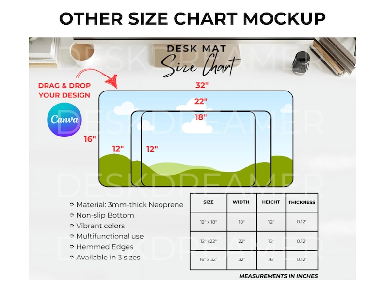 Desk Mat Size Chart Mockup, Minimalist Gaming Mousepad SPOKE Printify ...