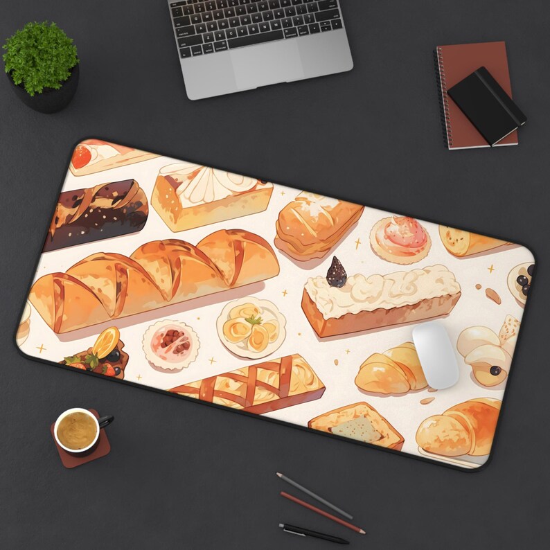 Cute Pastries Bread Cakes Mousepad Bakery Lover Confectionary Gift Cozy Lofi Sweets Cafe Deskmat Creampuff Chocolate Holiday Gift Aesthetic Quality Keyboard Mat Office Anime Artistic Workspace Laptop Gaming Gift PC Setup Accessories Deskpad Office
