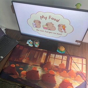 Kawaii Capybara Desk Mat Orange Onsen Japan Hot Spring Deskpad Anime Cute Capybara Aesthetic Inspiration Desk Mat Quality Keyboard Mat Office Desk Decor Anime Artistic Gift for her Work Space Laptop Mat Gaming Gift PC Setup Accessories Deskpad