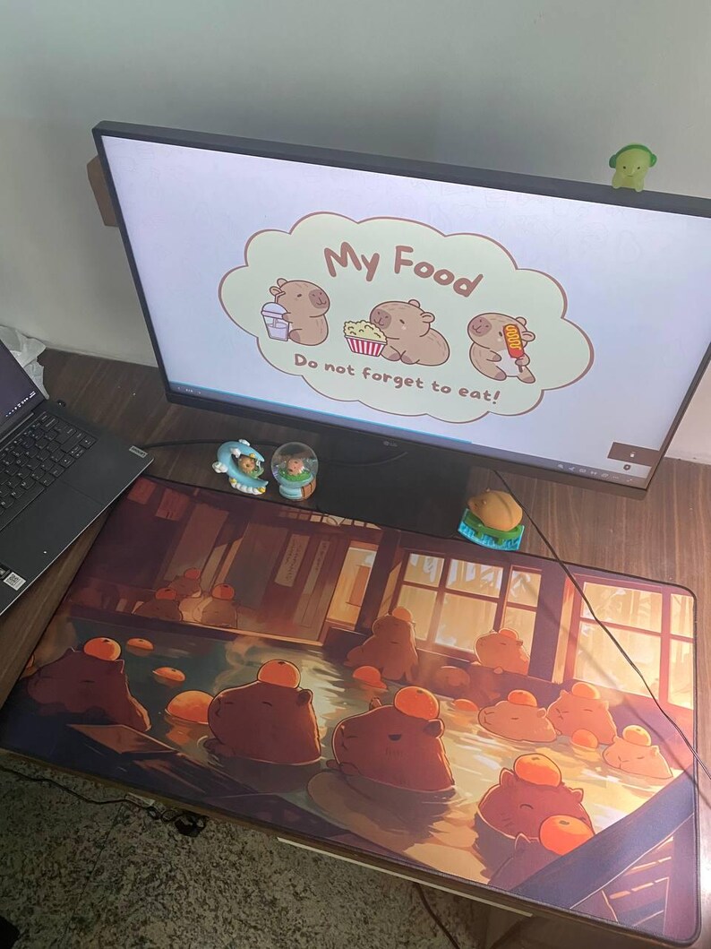 Kawaii Capybara Desk Mat Orange Onsen Japan Hot Spring Deskpad Anime Cute Capybara Aesthetic Inspiration Desk Mat Quality Keyboard Mat Office Desk Decor Anime Artistic Gift for her Work Space Laptop Mat Gaming Gift PC Setup Accessories Deskpad