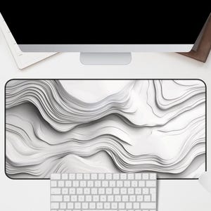 3D Minimalist Wave Schreibtischmatte Topographisch Abstrakt Schreibtischunterlage Sleek Weiß Moderne Büro Schreibtischmatte CleanÄsthetisches Dekor Laptop Computer Spiel Geschenk