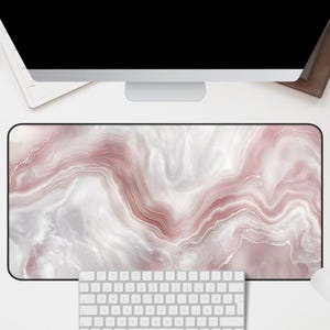 Tapis de bureau vague minimaliste rose poudré sous-vêtement abstrait topographique blanc élégant tapis de bureau moderne, esthétique déco, ordinateur portable cadeau