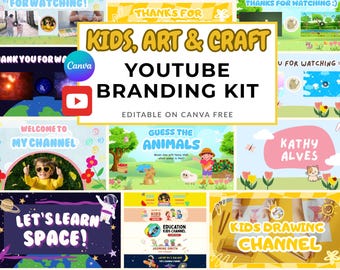 Kids Education Fun Learning YouTube Branding Kit - Banner, Animated Intro & Outro Canva | Enrichment Art Craft Critical Thinking Channel