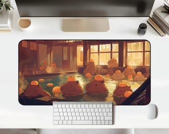 Kawaii Capybara Desk Mat Cozy Hot Spring Deskpad Cute Capybara Bath Desk Mat Anime Japan Aesthetic Computer Office Decor Laptop Gamer Gift
