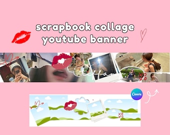 スクラップブックコラージュYouTubeバナー - Y2Kトレンド風の雑多な美学 | Canvaテンプレート編集可能 | クリエイティブでユニーク、楽しいチャンネルブランディングキットデザイン