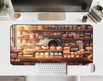Cozy Bakery Bread desk mat Pastry Cafe Vintage deskpad Warm Shop deskmat fantasy retro bakery store deskpad Cake anime deco office game Gift