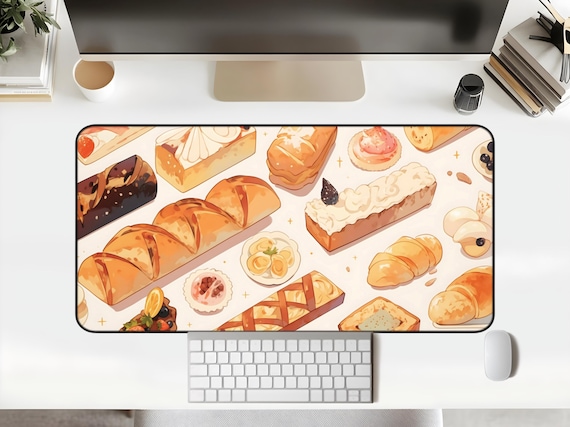 Pastries Food Desk Mat Kawaii Bread Bakery Cafe Deskpad Cartoon Anime Sweet Deskmat Cute Baker Pastel Cake Office Decor Laptop Gaming Gift