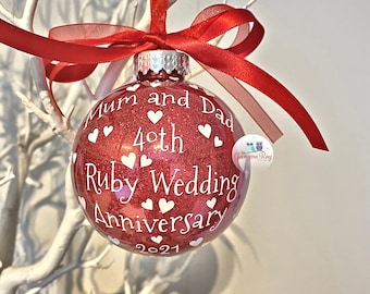 40th Ruby Wedding Anniversary Gift, 40th Anniversary Ornament Christmas Bauble, 40 Years