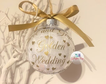Personalised 50th Golden Wedding Anniversary Gift, Christmas Bauble, 50 Years, Gift for Parents, Present for Grandparents, Gold Anniversary