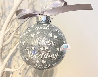 Regalo de 25º aniversario de bodas de plata, adorno navideño personalizado de 25º aniversario, 25 años, decoración para el árbol, aniversario 2026