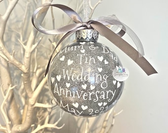 10th Tin Wedding Anniversary Gift, 10th Anniversary Ornament Christmas Bauble, 10 Years