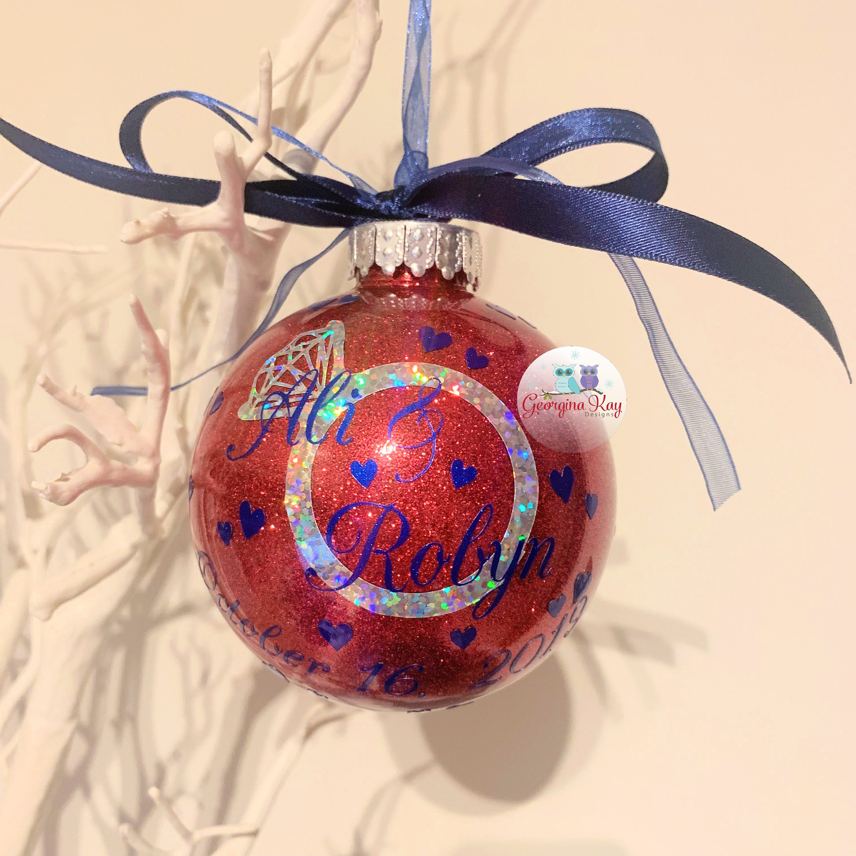 Personalised Engagement Ring Christmas Bauble Sparkly Etsy