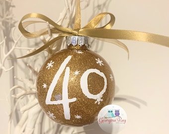 Personalised Number Bauble 40, 60, 30, number ornament, 2020 bauble anniversary birthday gift