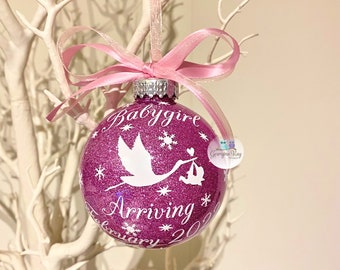 Adorno de nacimiento, Adorno de anuncio de nacimiento, Anuncio de embarazo, Adorno de entrega de cigüeña, Anuncio de nacimiento, Bebé que llega en Navidad