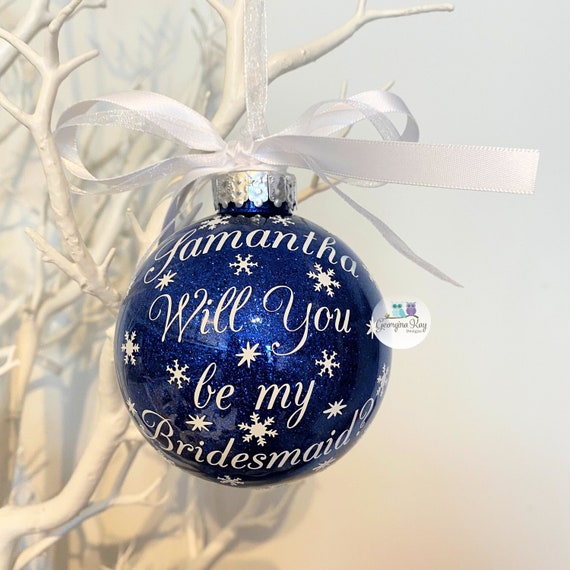 Personalised Name Will You Be Bridesmaid Bauble Gifts Flower Girl Maid of Honour 