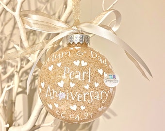 Regalo personalizado para el 30.º aniversario de bodas de perlas, adorno navideño para el aniversario de perlas, adorno para 30 años de casados, recuerdo para la pareja, 2026