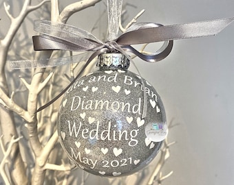 Regalo de 60º aniversario de bodas de diamante, adorno navideño de 60º aniversario, adorno de 60 años de casados, recuerdo de aniversario de diamante 2026
