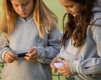Gray hoodie to carry insulin pump for kids living with type 1 diabetes. Littlebetas