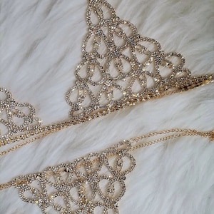 Rhinestone crystal bra chain set luxurious lingerie lux partywear