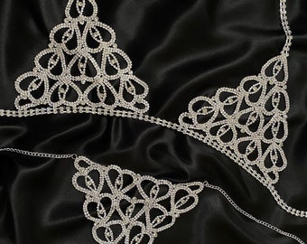 Crystal rhinestone bra chain set