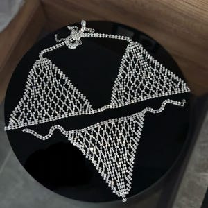 Rhinestone crystal chain set gift for women partywear luxury lingerie silver