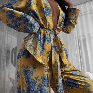 Silky pajama homewear floral set bridesmaid pajama