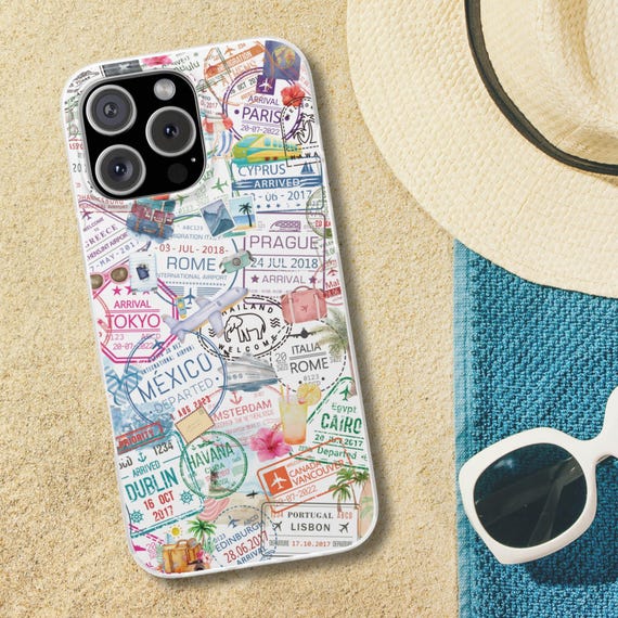 Travel Collage Phone Case Passport Stamp Collage Case for Birthday Best Friend Gift iPhone 17 16 15 14 13 12 11 Pro Max Mini Air Plus XR XS