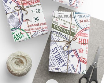 Cadeaux de voyage Emballage cadeau de collage Tampons de passeport Papier d'emballage pour cadeau de voyage Papier d'emballage unique pour cadeau de voyageur