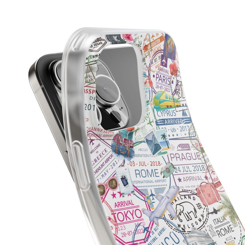 Funda para teléfono con collage de viajes y sello de pasaporte, ideal como regalo de cumpleaños para tu mejor amigo/a. Compatible con iPhone 17, 16, 15, 14, 13, 12, 11 Pro Max, Mini, Air Plus, XR y XS. imagen 2