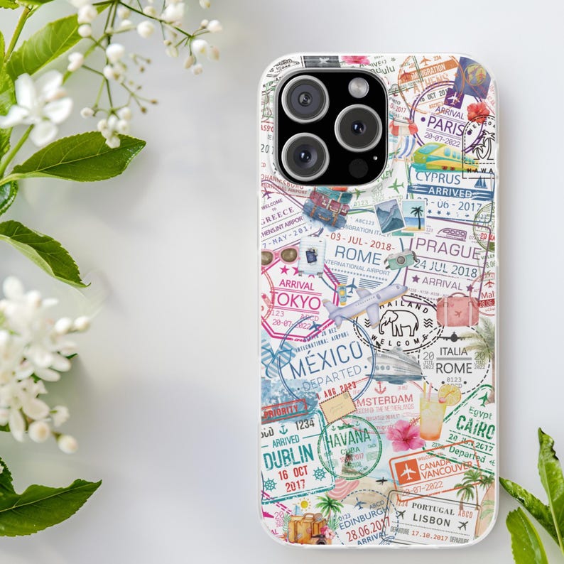 Funda para teléfono con collage de viajes y sello de pasaporte, ideal como regalo de cumpleaños para tu mejor amigo/a. Compatible con iPhone 17, 16, 15, 14, 13, 12, 11 Pro Max, Mini, Air Plus, XR y XS. imagen 4