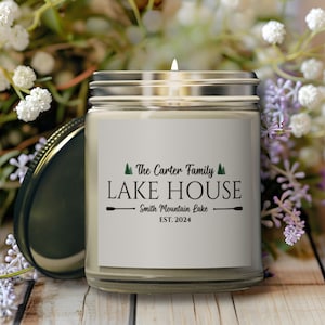 Personalized Candle for Lake House Gift Custom Candle Lake House Decor Hostess Gift Birthday Customizable Scented Candle Jars in 4oz and 9oz