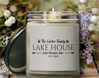 Personalisierte Duftkerze für Haus am See Geschenk Geburtstagskerze Seehaus Dekor Gästehaus Dekor Geburtstagsgeschenk Kerzengläser in 110 und 225 ml