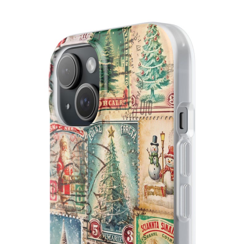 Julklappsfodral med vintagemotiv, nostalgiskt julstämpelkollage, jultomteträd, högtid, iPhone 17 16 15 14 13 12 11 Air Pro Max Plus XR XS bild 5