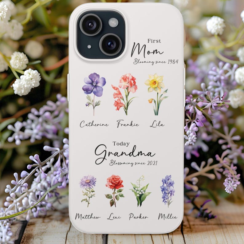 Custom Grandma Gift Phone Case Mothers Day Gifts Mom Nana Birthday Grandmas Garden Personalized Birth Flowers Month iPhone