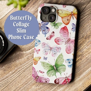 Funda de teléfono con mariposas, funda de teléfono con mariposas de acuarela, funda de naturaleza, regalo de cumpleaños para el mejor amigo, iPhone 16, 15, 14, 13, 12, 11 Plus, Pro Max, Mini