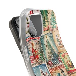 Julklappsfodral med vintagemotiv, nostalgiskt julstämpelkollage, jultomteträd, högtid, iPhone 17 16 15 14 13 12 11 Air Pro Max Plus XR XS bild 2