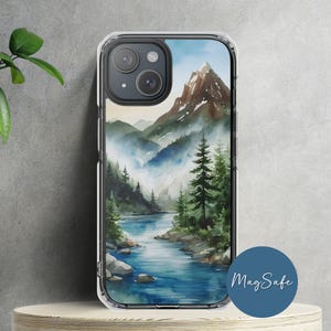 Mountain Outdoor Lover Magsafe Phone Case Nature Camping Hiking Gift Outdoory Watercolor Art Phone Cover iPhone 16 15 14 Pro Plus Pro Max