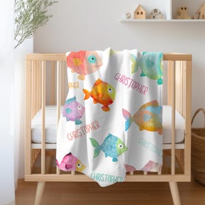 Vis babydeken Custom babydeken babydeken met naam katoenfluweel pluche deken gepersonaliseerde naamdeken cadeau babyjongen nieuwe baby