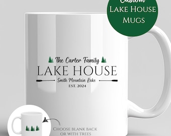 Taza personalizada con diseño de casa del lago, ideal como regalo para la familia, ideal como regalo para el Día del Padre o el Día de la Madre, para anfitrionas, de cerámica, de 11 y 15 oz.