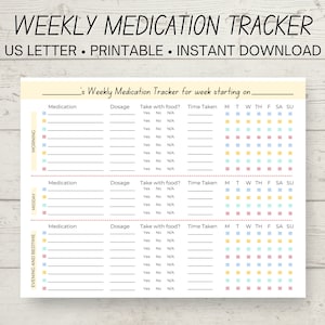 Wöchentliche Medizin Log Printable, Medikation Tracker, Medizin Log Blätter, Medizin Tracker, Medikation Tabelle, Medikation Tracker Printable