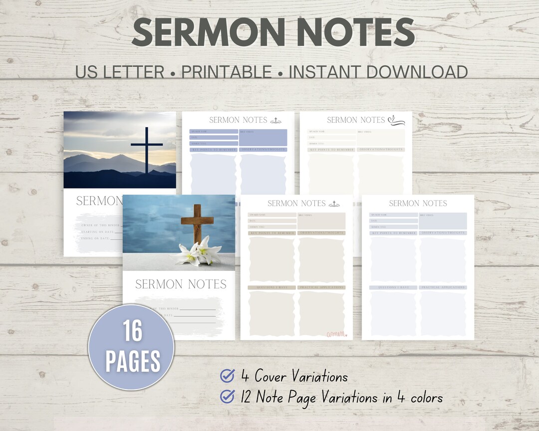 Sermon Note Template, Printable Sermon Note Notebook, Sermon Note Printable, Sermon Journal ...
