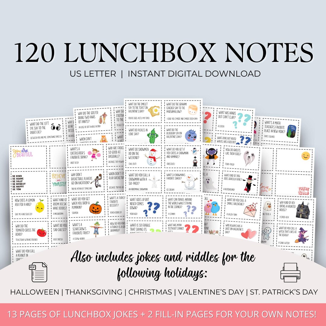 Lunch Box Notes for Kids | Lunchbox Jokes | Printable Lunchbox Notes ...